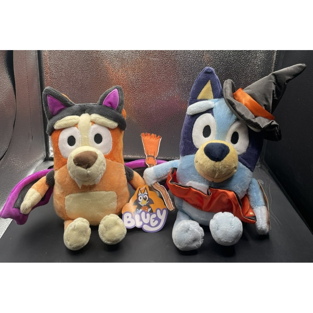 Bluey & Bingo Halloween Plush Set 8" Witch Bluey & Bat Bingo 2024 Dan Dee NWT